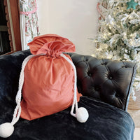 Santa Sack Polyester Velvet Canvas Stripes/Plain Pom Pom Style