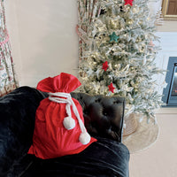 Santa Sack Polyester Velvet Canvas Stripes/Plain Pom Pom Style