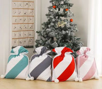 Santa Sack Polyester Velvet Canvas Stripes/Plain Pom Pom Style