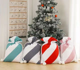 Santa Sack Polyester Velvet Canvas Stripes/Plain Pom Pom Style