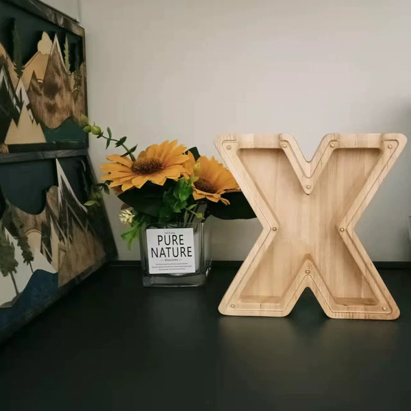 Wooden Keepsake Money Box - X