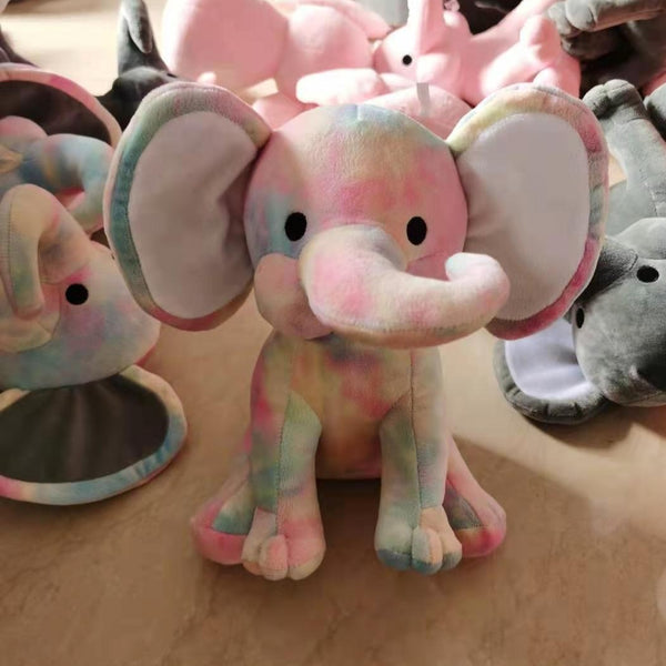 Rainbow Birth Announcement Plush Elephants White Ear